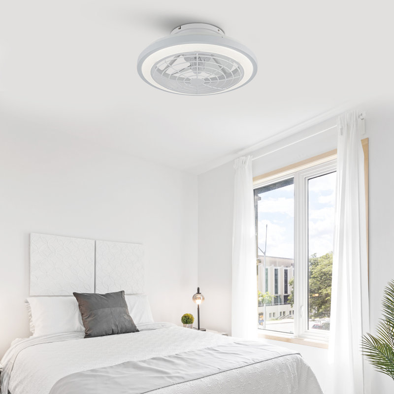 Humiston 20" 3 - Blade Enclosed Low Profile Caged with LED Lights, Dimmable LED Ceiling Fan Bladeless with Remote Control