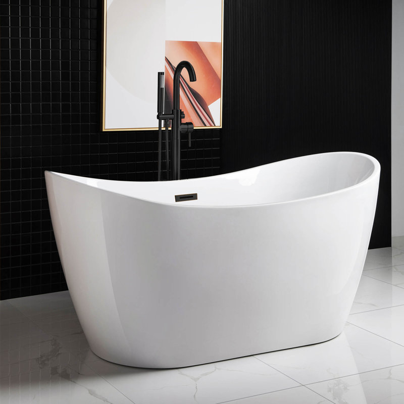 Baignoire de trempage autoportante en acrylique à double fond antidérapant 59 po x 28,75 po Vital, Bronze huilé, Blanc