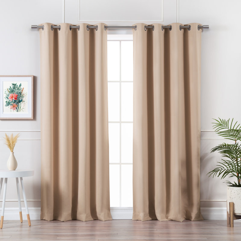 Schaeffer Solid Blackout Thermal Grommet Curtain Panels, Beige, 52" W x 96" L