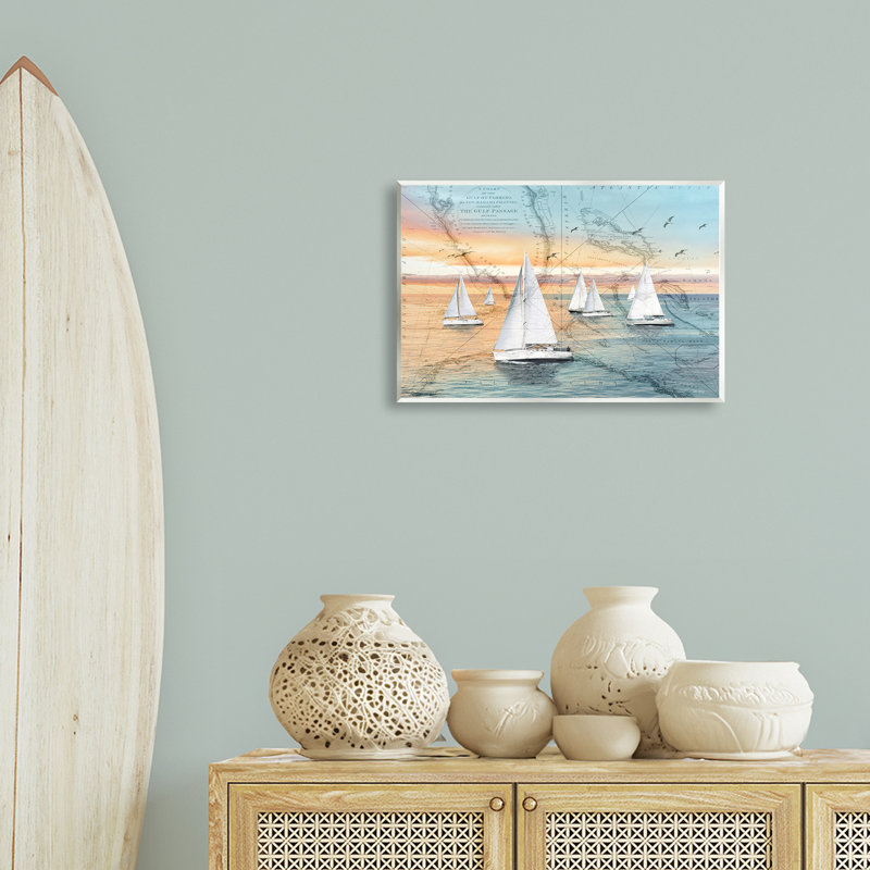 «Nautical Ships & Vintage Map», plaque murale par Amber Sterling, H 13 po x l 19 po