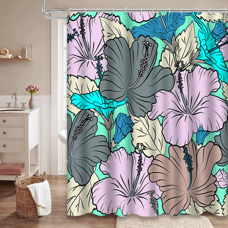 Rideau de douche abstrait à fleurs multicolores bleu abstrait avec 12 crochets, L 72 po x l 84 po
