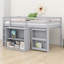 Lit mezzanine pour enfants avec tiroir, tablettes, bureau coulissant et garde-corps-129171300