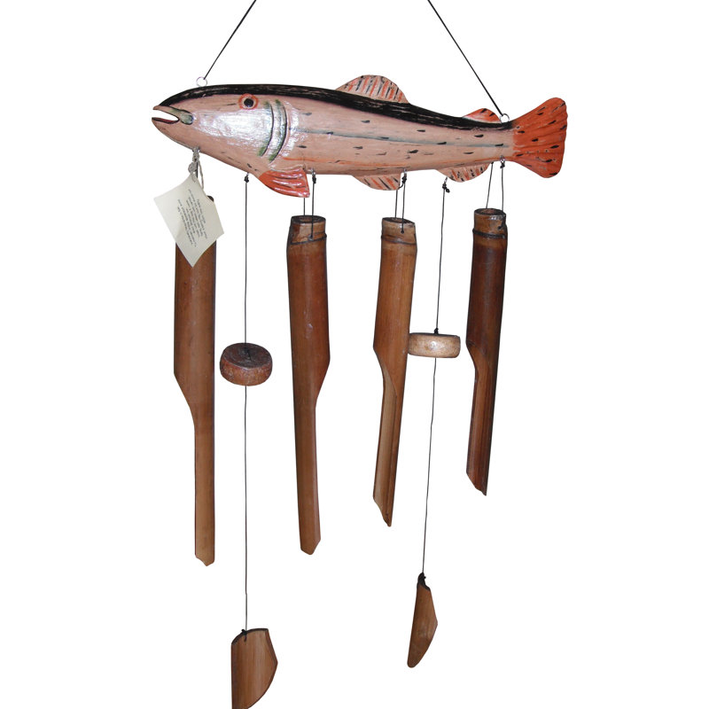 Hand-Carved Orange and Brown Bamboo Trout Wind Chime