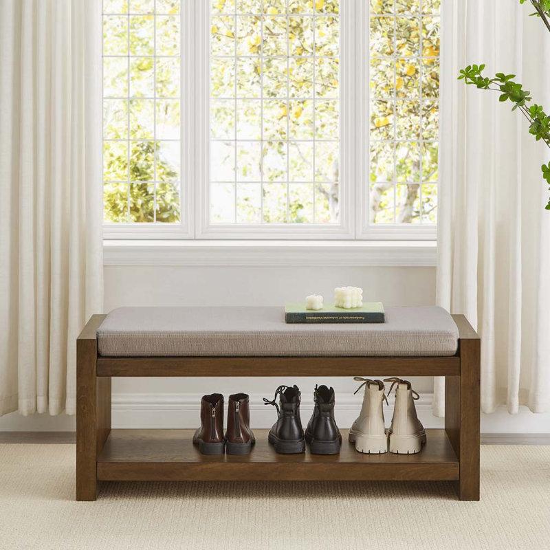 Banc d'appoint 40 po avec étagère à chaussures inférieure, banc de siège rembourré, lin, Gris