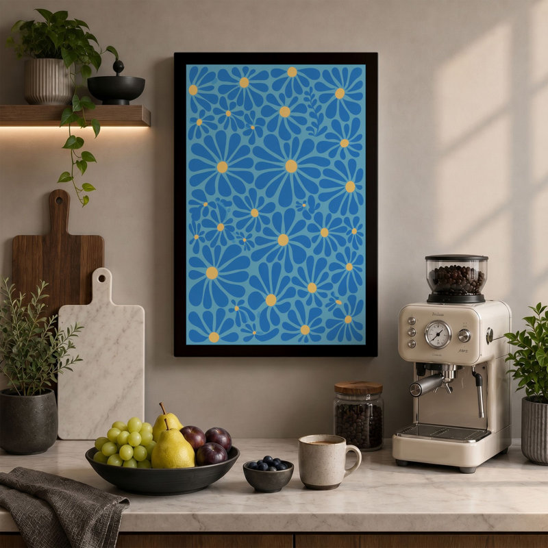 Dancing Daisies Botanical 1 Piece Wrapped Canvas Wall Art, 30x20 - 76.2 x 50.8 cm, White Border