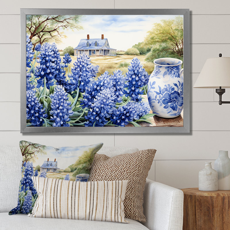 Blue Bonnets Farmhouse Still Life, reproduction d'art sur toile, Argent, H 30 po x l 40 po x P 1,5 po