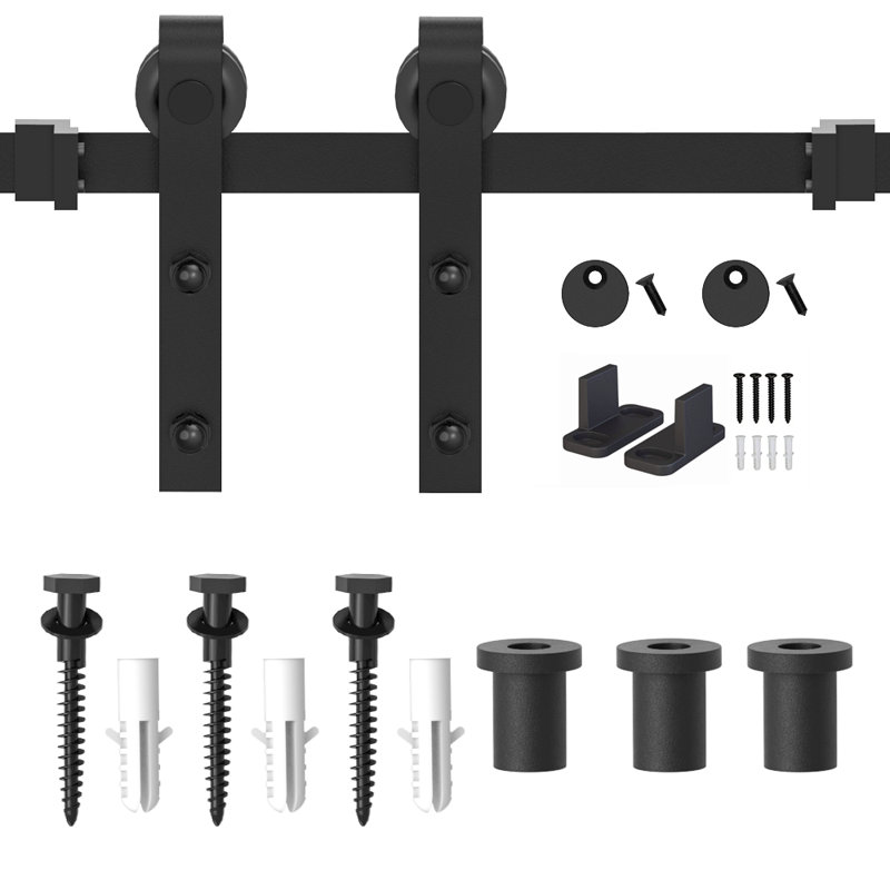 Black Matte Carbon Steel Sliding Barn Door Hardware Kit, 108 in.