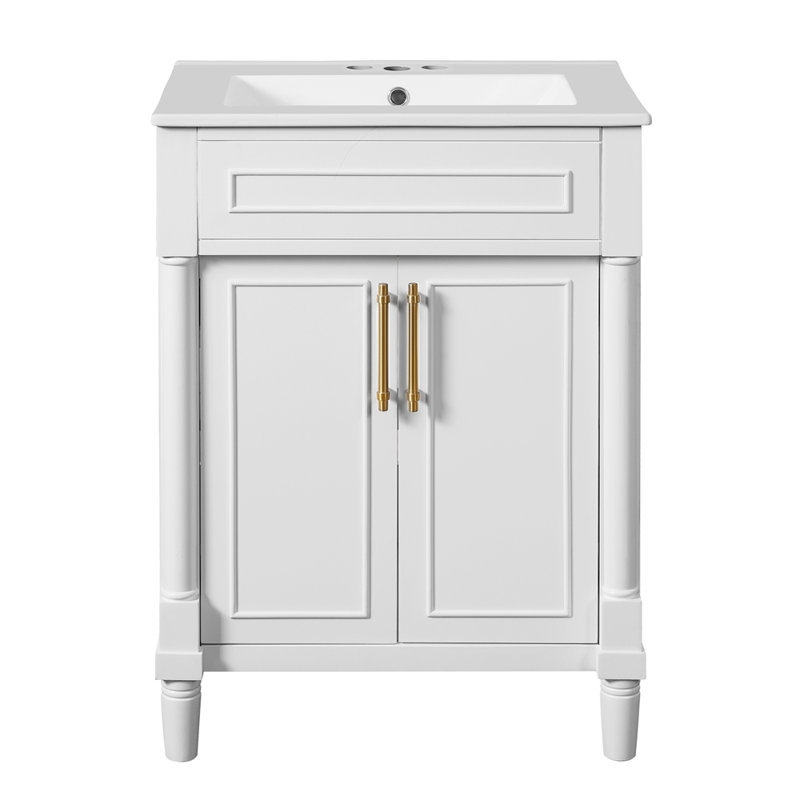 Meuble-lavabo 24 po avec lavabo en céramique intégré et 2 portes, Blanc