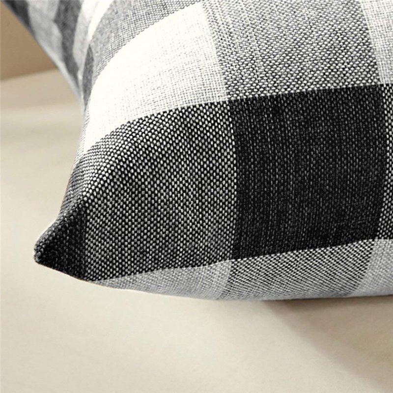 Holiday 2019 Plaid Cotton Blend Pillow Cover, Black, 18" H x 18" W