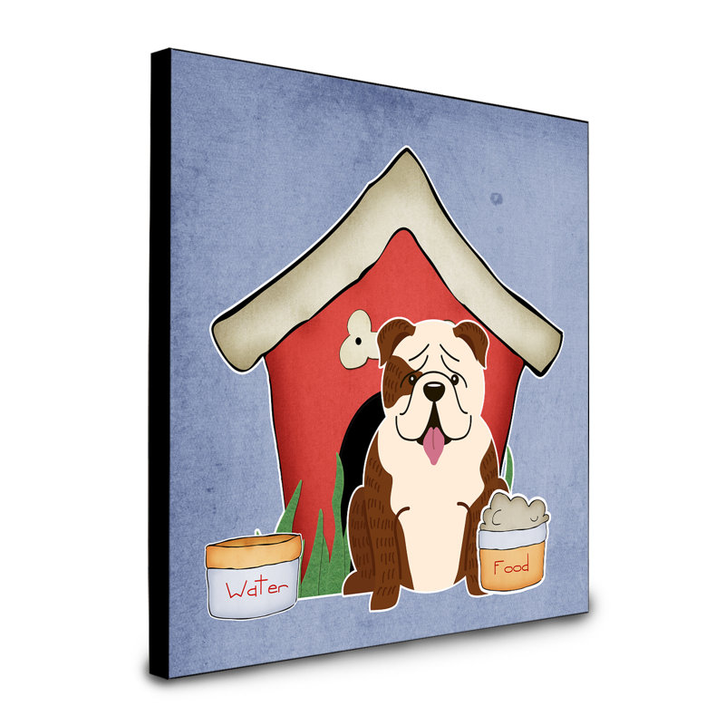 Panneau mural d’art collection dog house Scarvinia, Bouledogue anglais blanc bringé