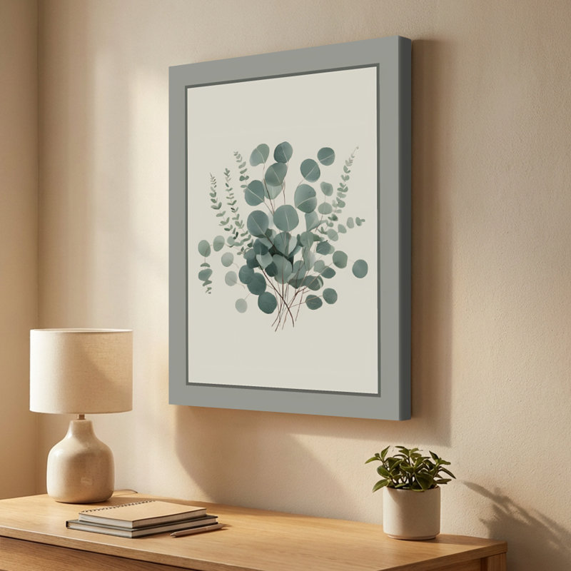 Bouquet de feuilles d'eucalyptus, art aquarelle pastel doux sur toile tendue - H 36 po x l 24 po