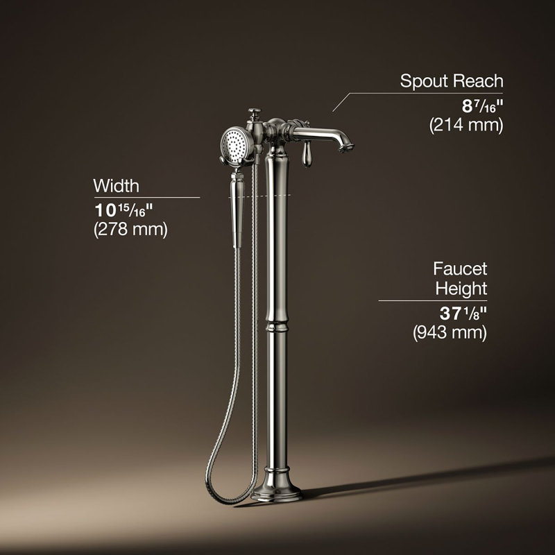 Artifacts® Single Handle Floor Mounted Clawfoot Tub Faucet, Vibrant Polished Nickel