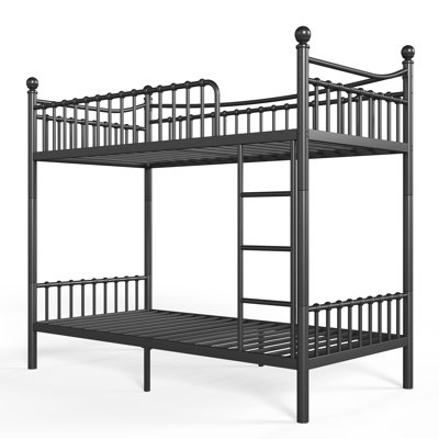 Metal Bunk Bed Frame, Metal Bunk Bed with Unique Curved Guardrail and  Convertible Design, Heavy Duty Metal Bunk Bed Frame, Round Tube bunk bed Frame, No Box Spring Required, Metal Bunk Bed Frame for Teens