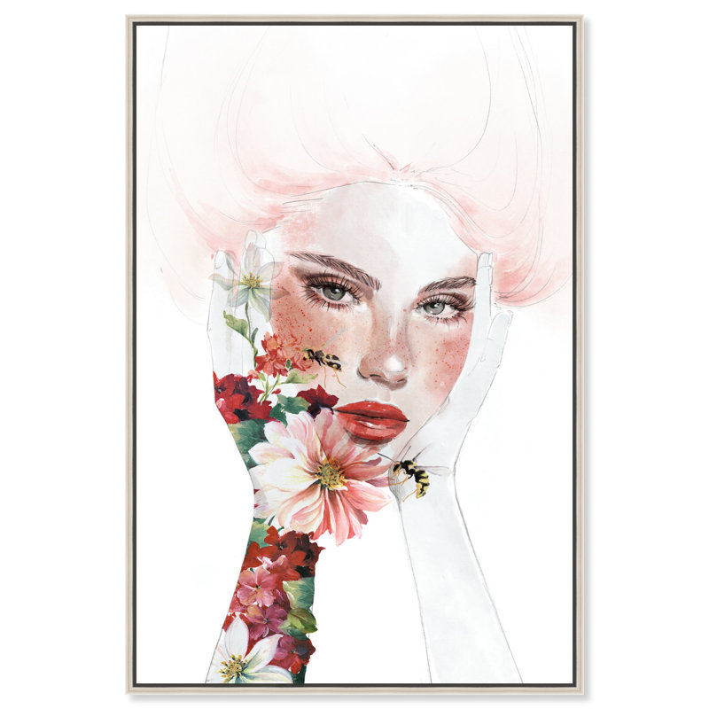 «Micah With Flowers Canvas Modern Boho Portrait» par Art Remedy, Cadre argenté, H 16 po x l 11 po