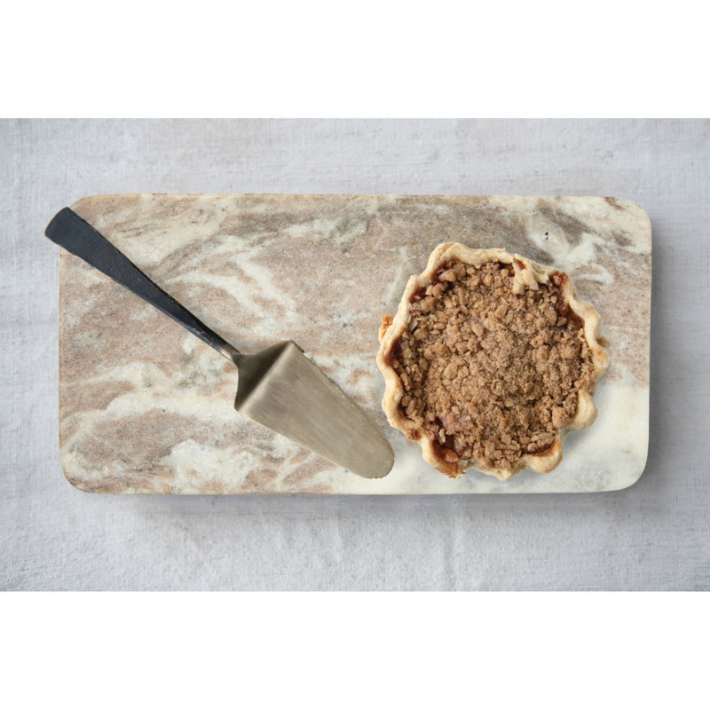 Beige and White Marble Serving Tray with Handles