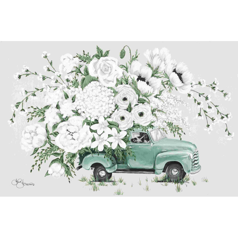 Camion floral blanc, H 8 po x l 12 po
