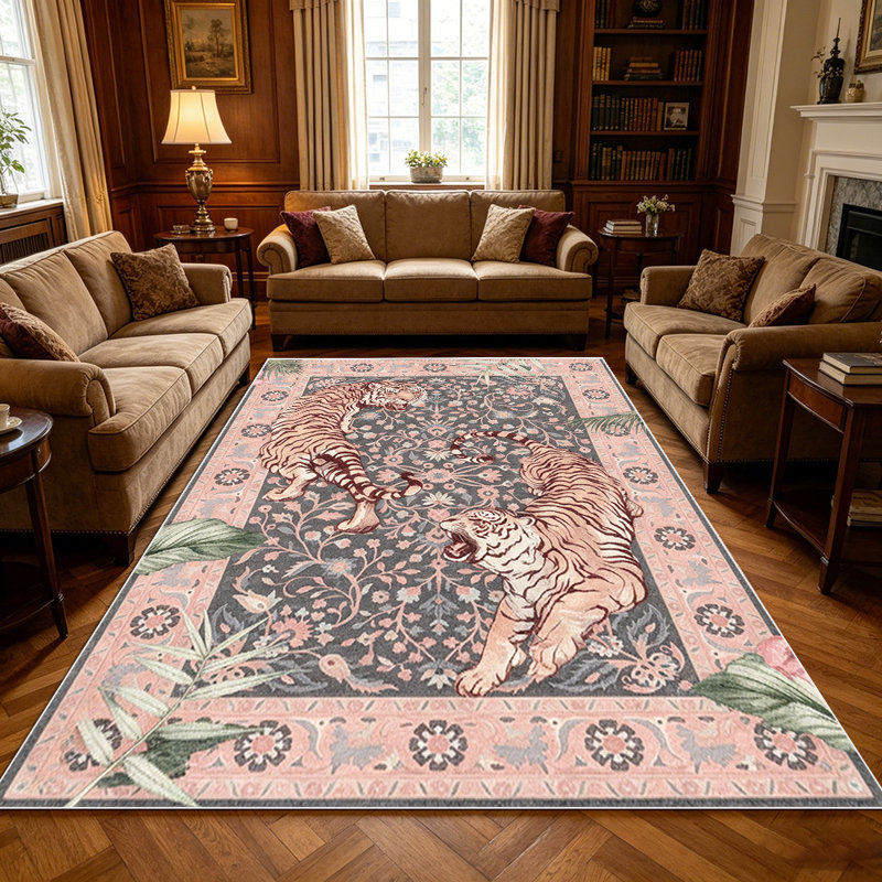 1PC Vintage Bohemian Tiger Tropical Floral Print area rugs for Living Room, Soft, All seasons, Easy-maintain, Washable Indoor mat, Farmhouse suitable for dining table, bedroom, study, entryway, backyard patio, Home Decor, Outdoor Decor.