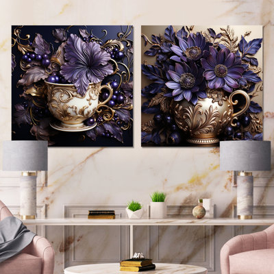 Baroque Floral Beauty Pottery I - Floral Metal Wall Art Living Room Square Set Of 2