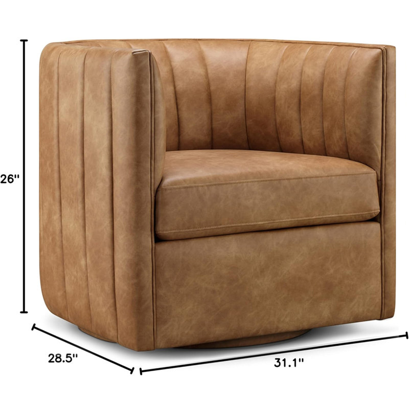 Fauteuil demi-tonneau pivotant de 31,1 po Murtaugh, Similicuir brun