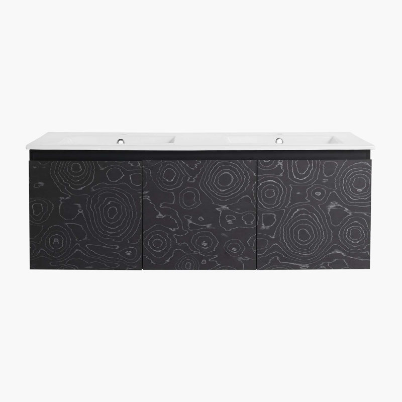 Ensemble de meuble-lavabo mural 48 po à fermeture flottante, motif érable noir
