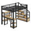 Lit mezzanine double en métal avec escalier, bureau intégré et tablettes-2117817774