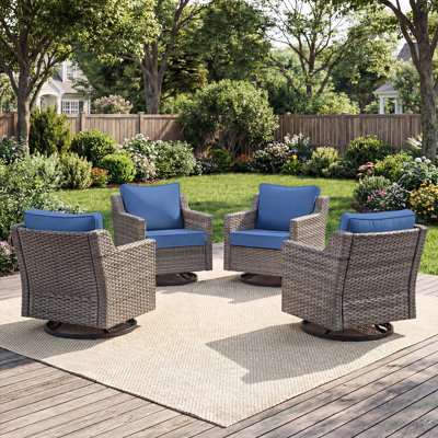 Arlene Outdoor Wicker Swivel Rocker Chair With Cushions(Set Of 4)
