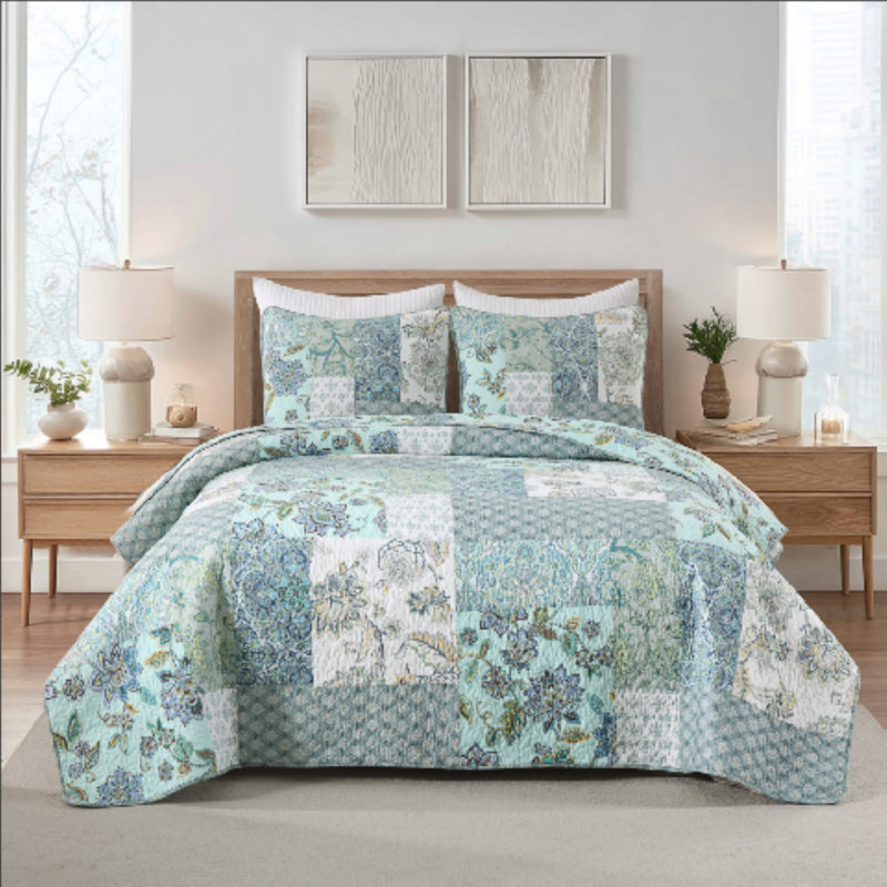 Ensembles de courtepointe HoneiLife Lodi Blue, Bleu, Grand lit
