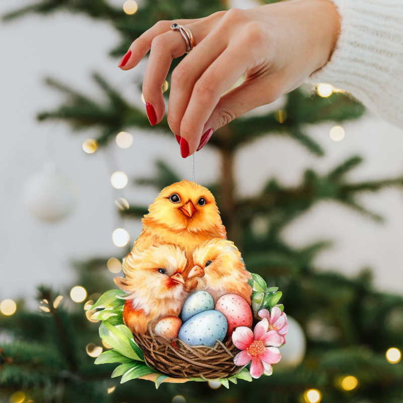Spring Chicks Wooden Ornaments By G. Debrekht