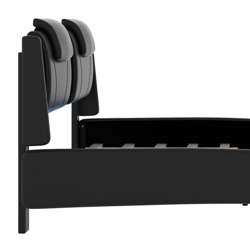 Lit plateforme tapissier avec lumière DEL, Double, Noir