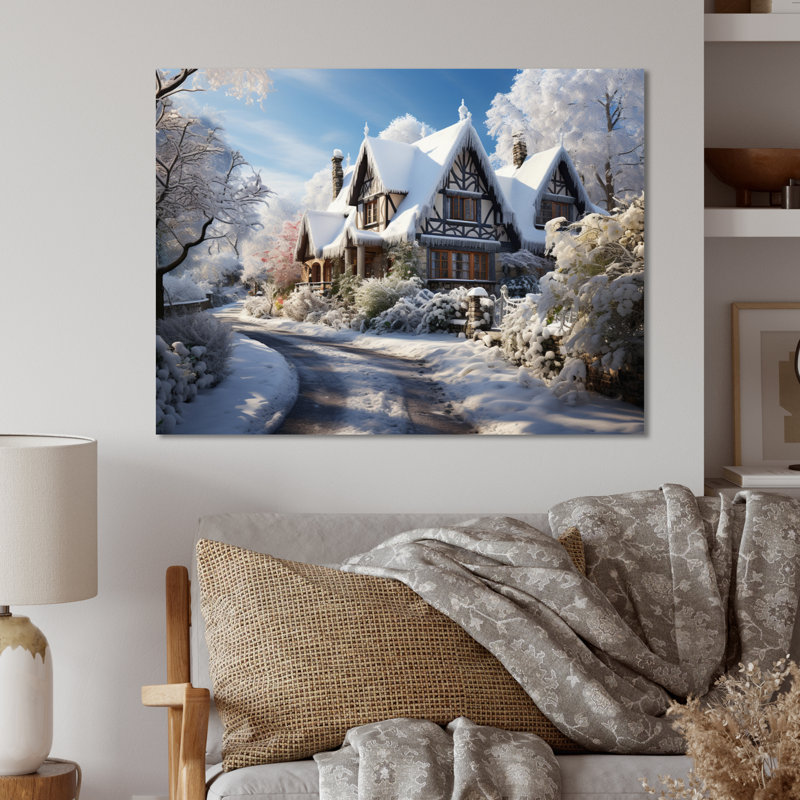 Winter Snowy Cottage IV - impression sur métal, H 30 po x l 40 po x P 1 po