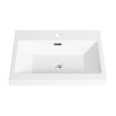 Évier en résine 24 po pour salle de bain, blanc brillant, mettant en valeur une performance brillante durable