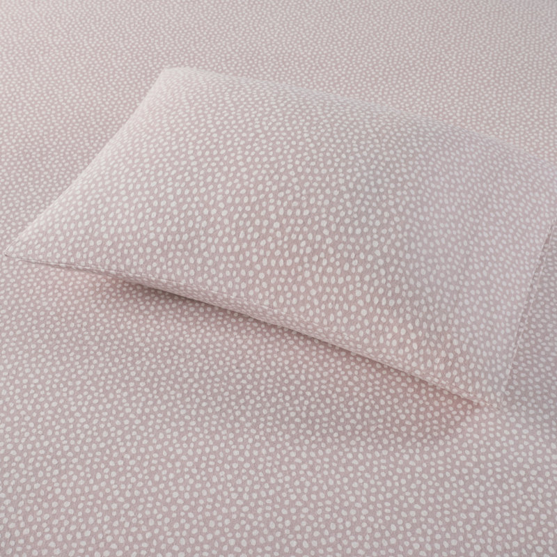Cozy Flannel 100% Cotton Sheet Set, King Sheet Set with 2 Pillowcases, Blush Dots