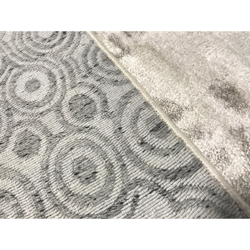 Hand-Knotted High-Quality White and Silver Area Rug