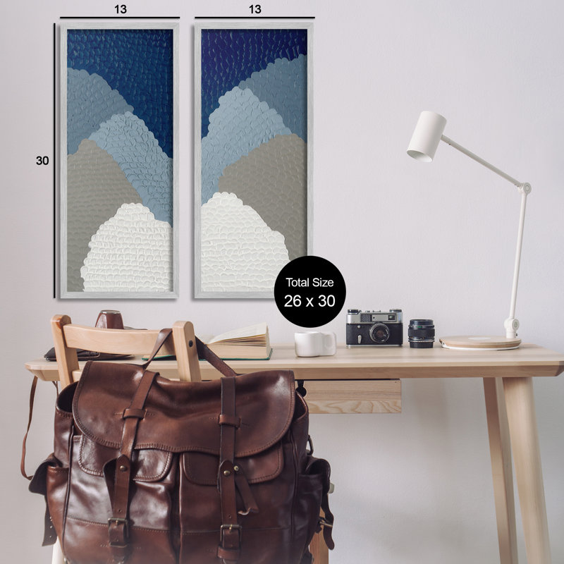 Ensemble de 2 estampes texturées bleues et abstraites, par PC, Estampe numérique Farmhouse, H 30 po x l 13 po