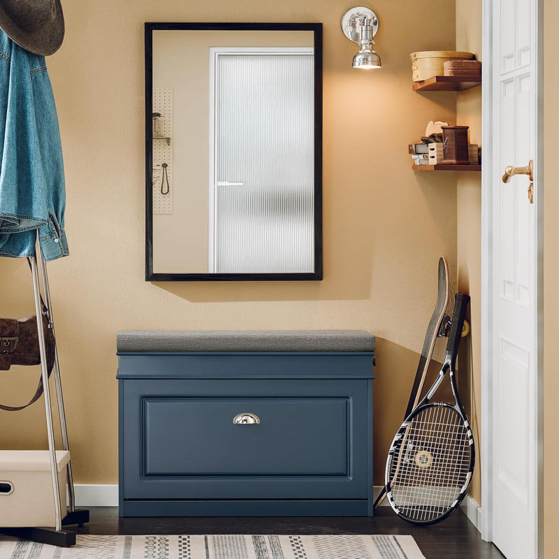 Shoe Bench with Flip Drawer and Cushion,Entryway Storage Bench Blue for Hallway Mudroom Bedroom