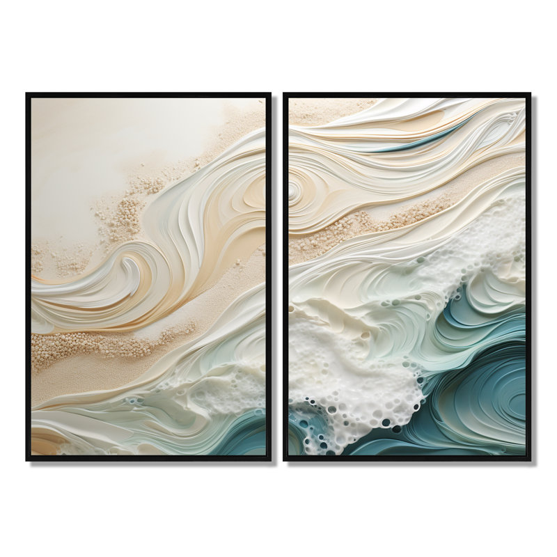 Moderne bleu et beige sable vue aérienne IV - plage côtière plage sable impressions sur toile 2 pièces, H 36 po x l 48 po