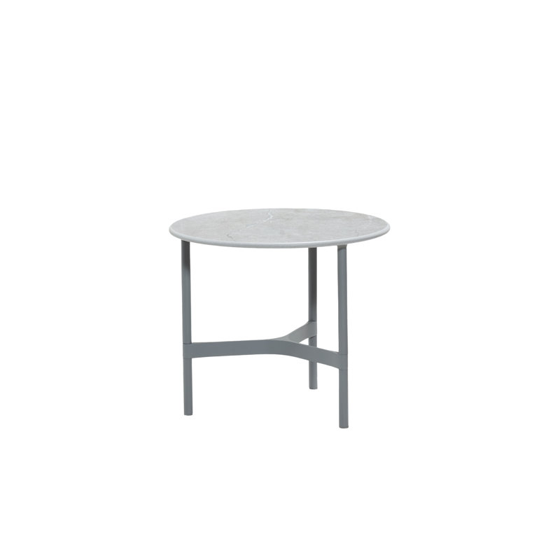 Twist Outdoor Round Coffee Table, Ceramic Beige, 17.8", Light Gray