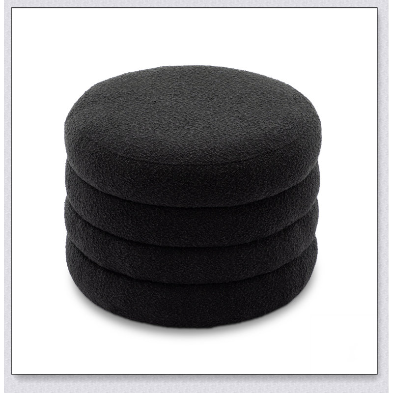 Repose-pieds rond avec rangement en tissu Boucle, Noir