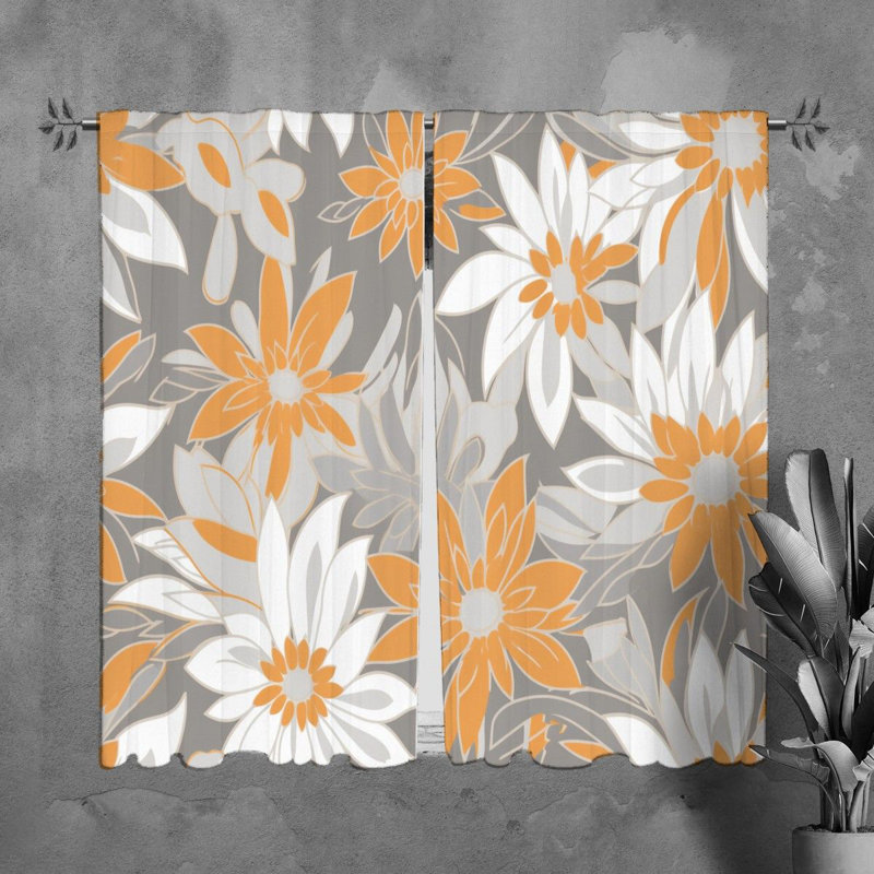 Motif de rideaux à motif floral orange - 6062, L 20 po x L 82 po