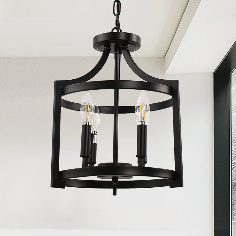 Lustre carré / rectangulaire à 4 lumières Dzmitriy, Noir mat