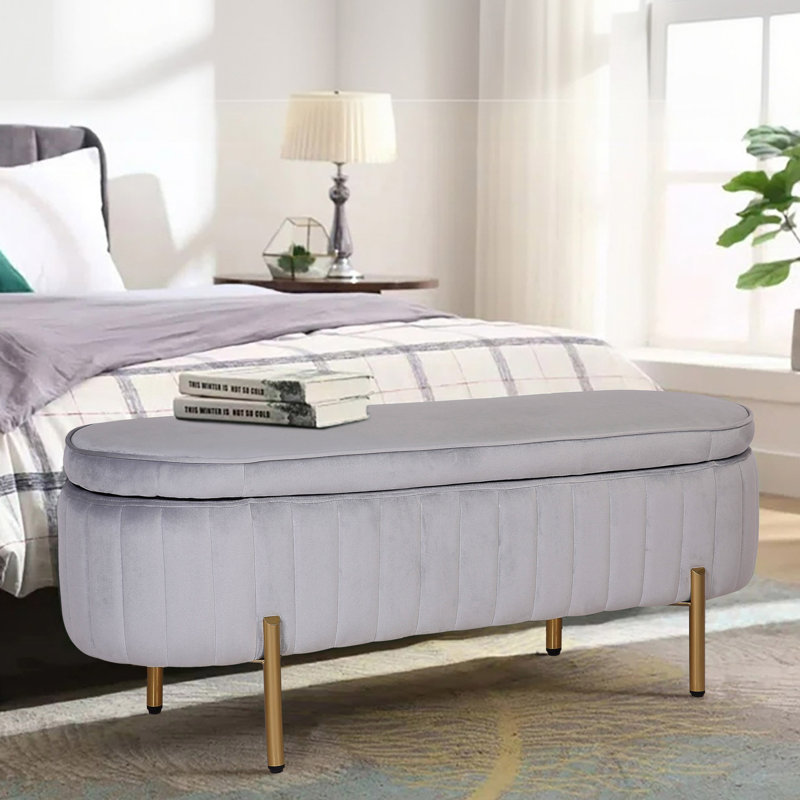 Kronqui Storage Ottoman Bench, Gray Velvet