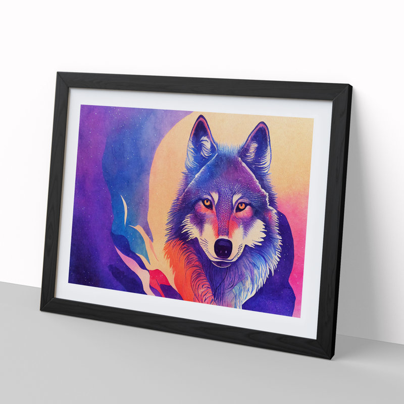 Watercolour Wolf Vol.3 Abstract - Single Picture Frame Print, Black, 46cm H x 64cm W