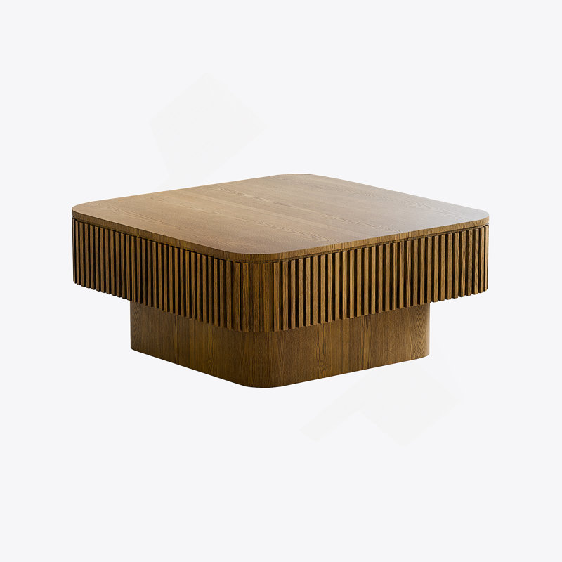 Table basse 31,5 po carrée avec rangement Table d'appoint moderne en placage de bois massif pour salon, chambre à coucher, appartement ou bureau, brun