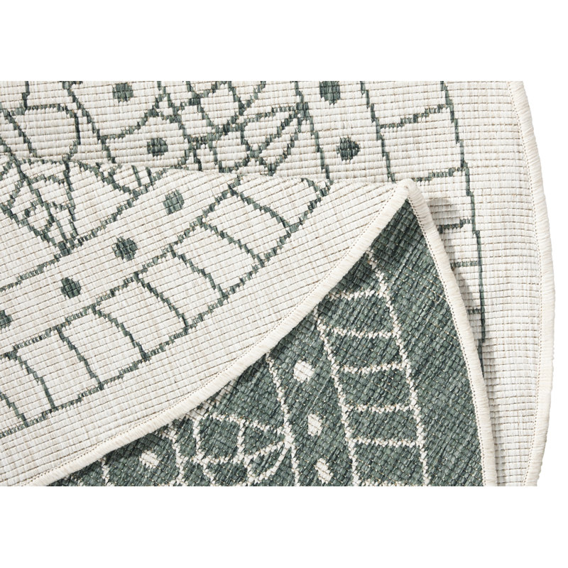 Porto Flatweave Green/Cream Rug, Round 200cm