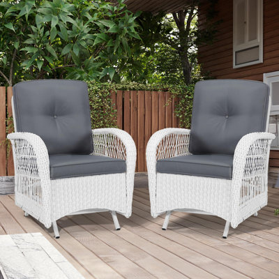 Meetwarm Patio Wicker Rocking Glider Set, All-Weather Outdoor Rattan Patio Rocking Chairs Of 2, Patio Conversation Set With Thickened Cushions For Por by MEETWARM