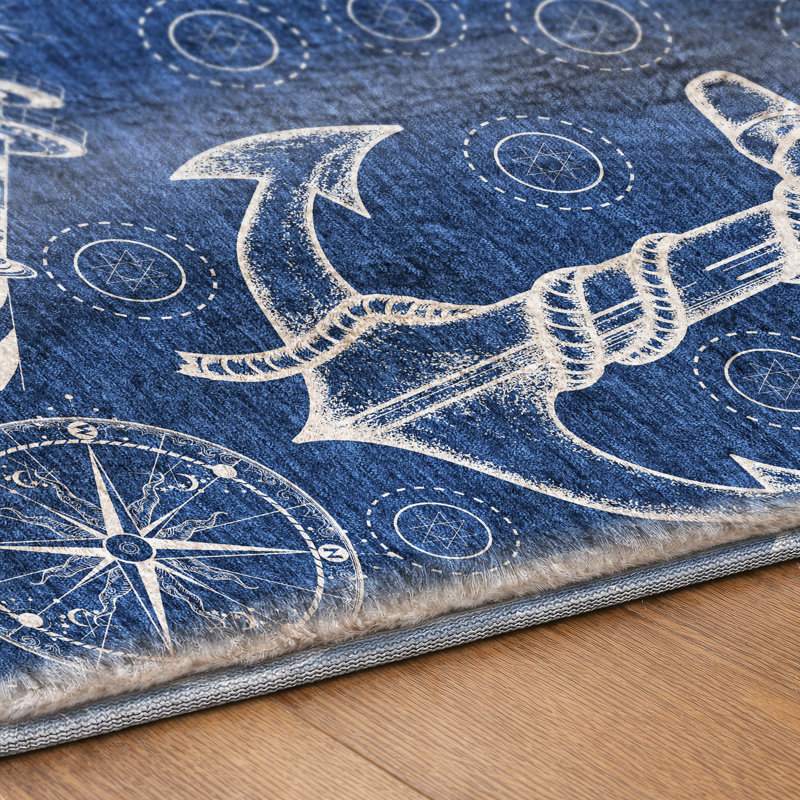 Premium Machine Washable Dream Shag Nautical Rug, Navy, 2'6" x 3'10"