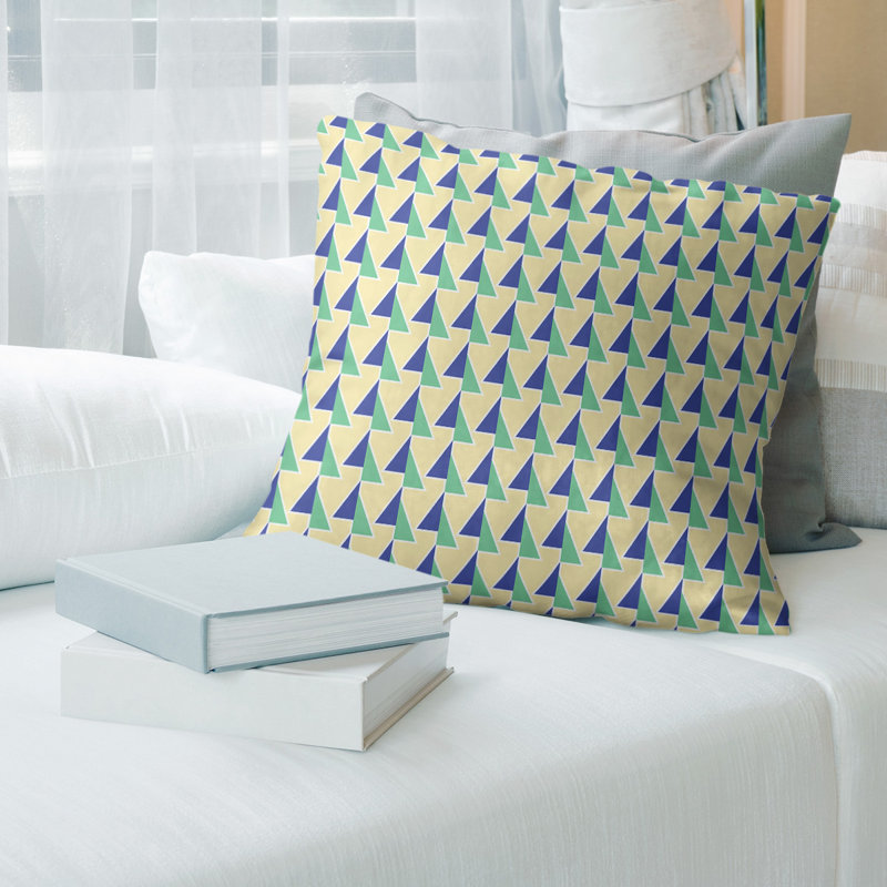 Motif de flèches décalées Coussin décoratif, Duvet synthétique, Bleu jaune / vert, H 18 po x l 18 po