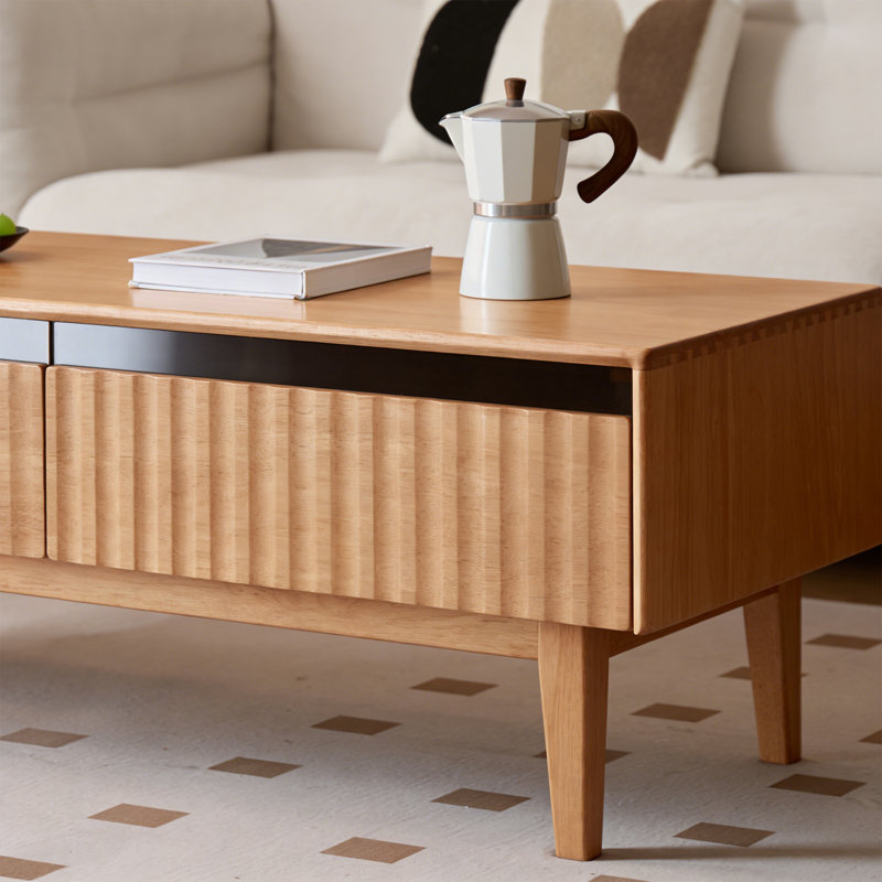 Modern rectangular solid wood storage coffee table, 16.9" H x 53.1" L x 23.6" W
