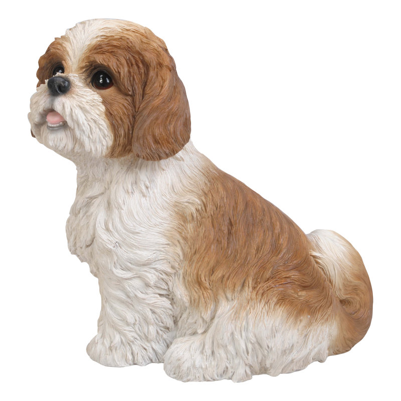 Statue chien assis Shih Tzu, Blanc / jaune