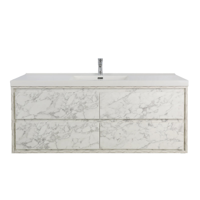 Azden 60" Wall-Mounted Single Bathroom Vanity Set, Marble White